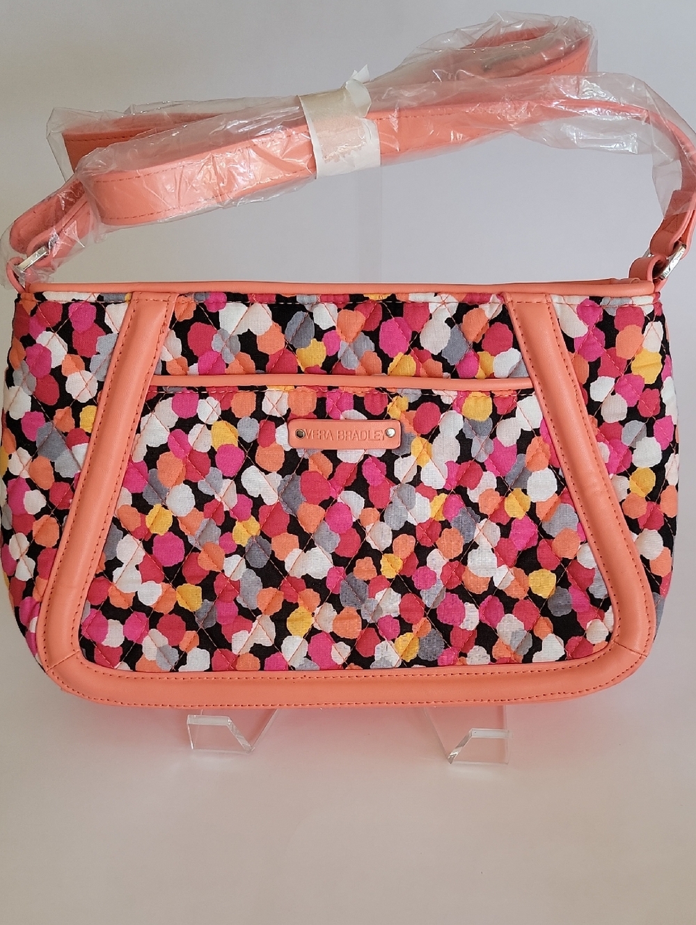 VERA BRADLEY "PIXIE CONFETTI" TRIMMED TRAPEZE CROSSBODY BAG